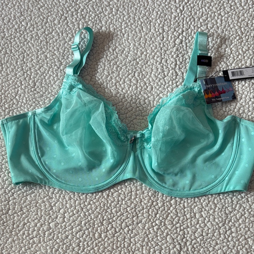 Curvy Couture Women's Turquoise Lace Bra 44DD